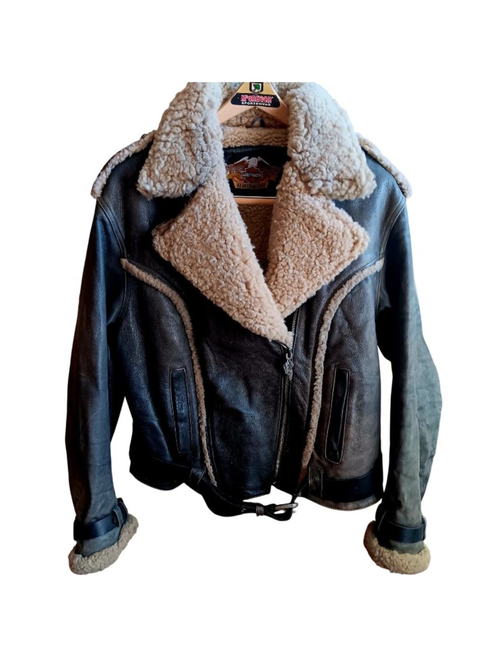 XL Harley-Davidson Womens Shearling-Lined Leather Motorcycle Jacket Biker Winter